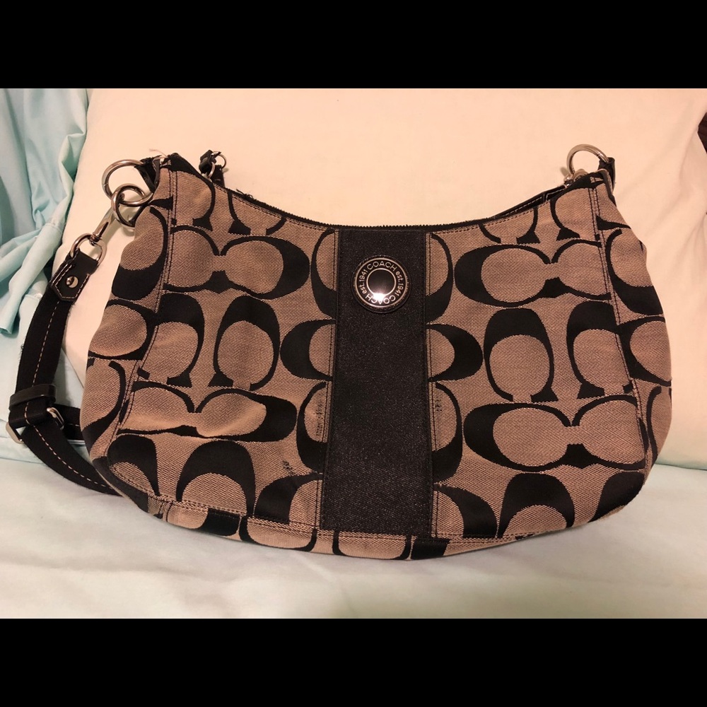 Black Coach Pattern Medium Large Purse - image 1